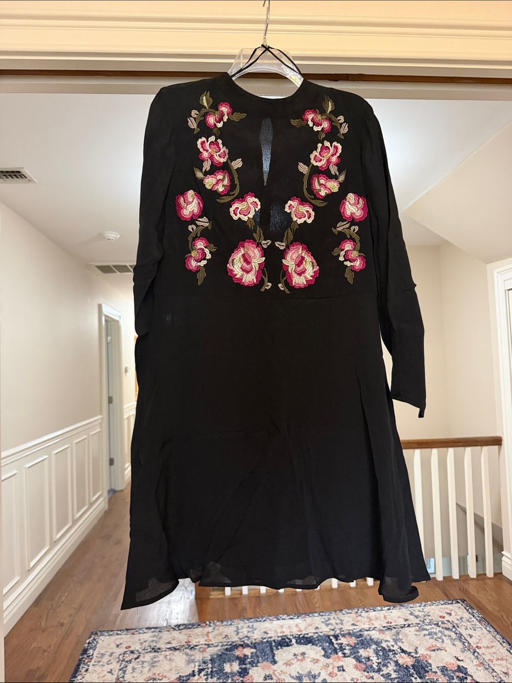 Nanette Lepore Black Dress with Pink Floral Embroidery